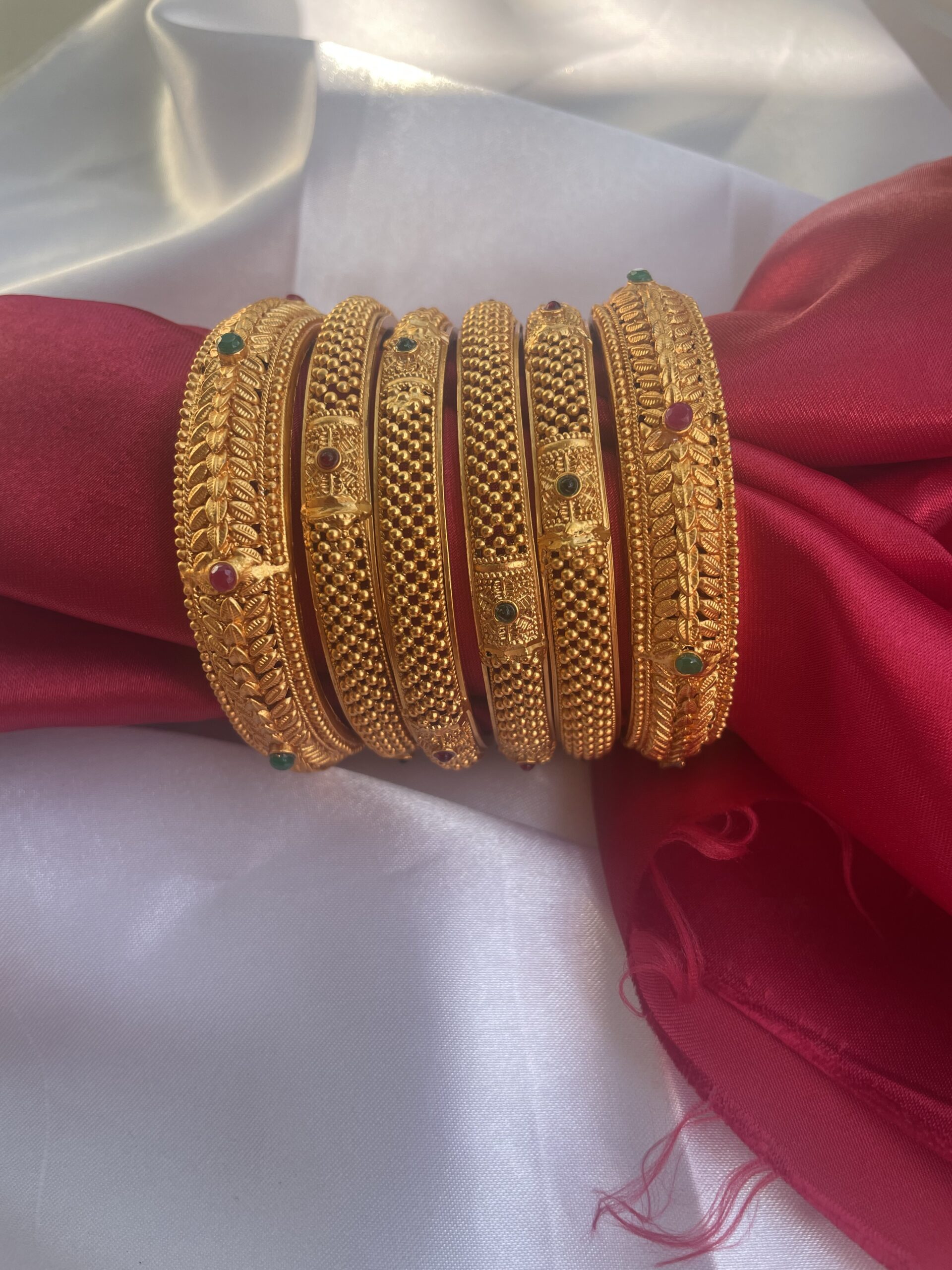Gold Finished Navratan Jadau Bracelet | Punjabi Traditional Jewellery