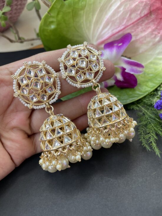 Gold Tone Traditional Kundan & Pearls Jhumki Earring AJP2022-27