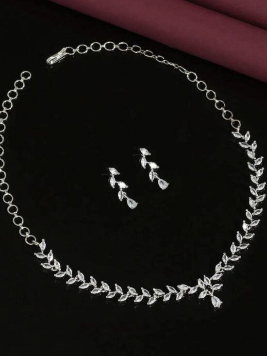 Silver Color Premium American Diamond Necklace Set AJP2023-18