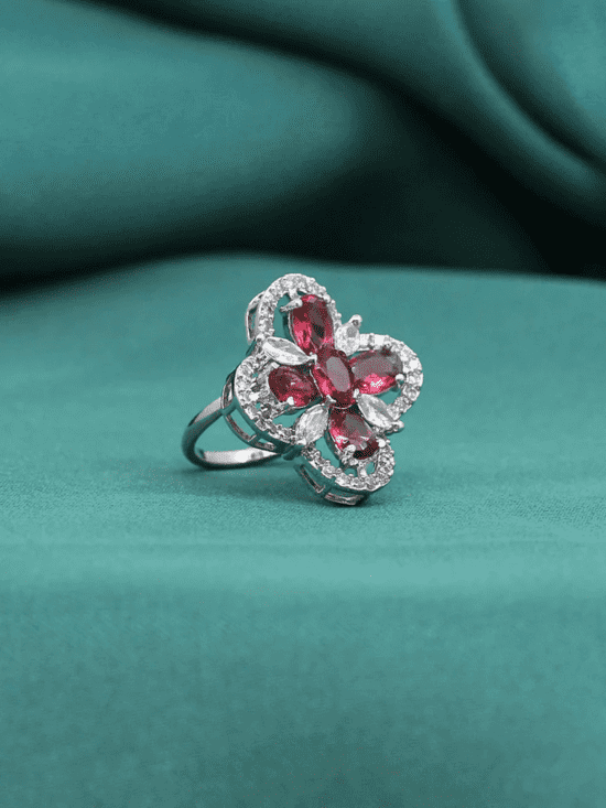 Red Color American Diamond Finger Ring AJP2023-26