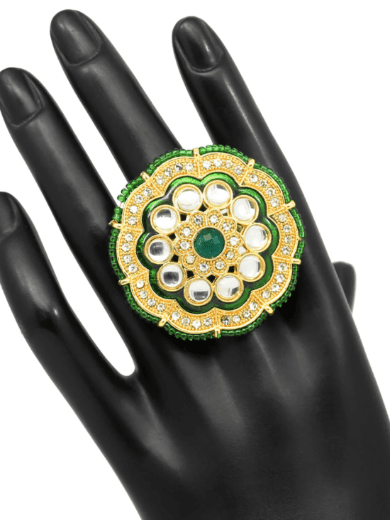 Green Color Kundan Meenakari Finger Ring AJP2023-29