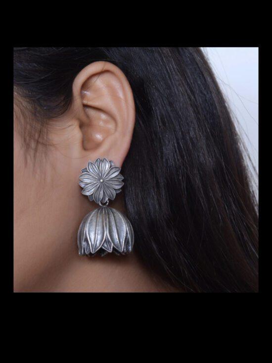 Floral Silver Oxidised Earrings AJP2023-88