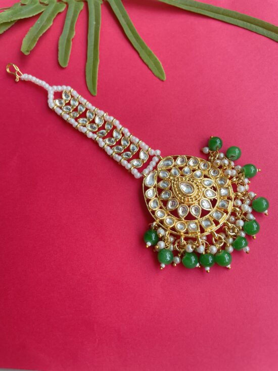 Green Color Kundan Maang Tikka AJP2023-60