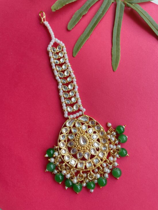 Green Color Kundan Maang Tikka AJP2023-60