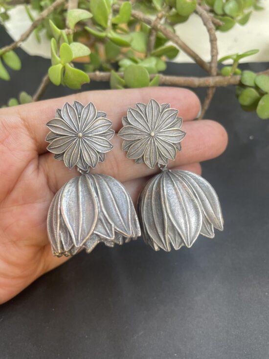 Floral Silver Oxidised Earrings AJP2023-88