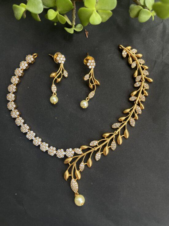 Designer Leaf Stone Necklace With Earrings AJP2023-99