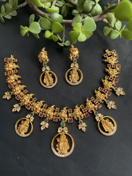 Radha Krishana AD Necklace With Earrings  AJP2023-100