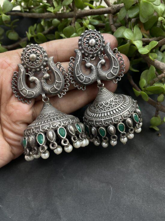 German Silver Oxidised Jhumkas Earring AJP2023-146