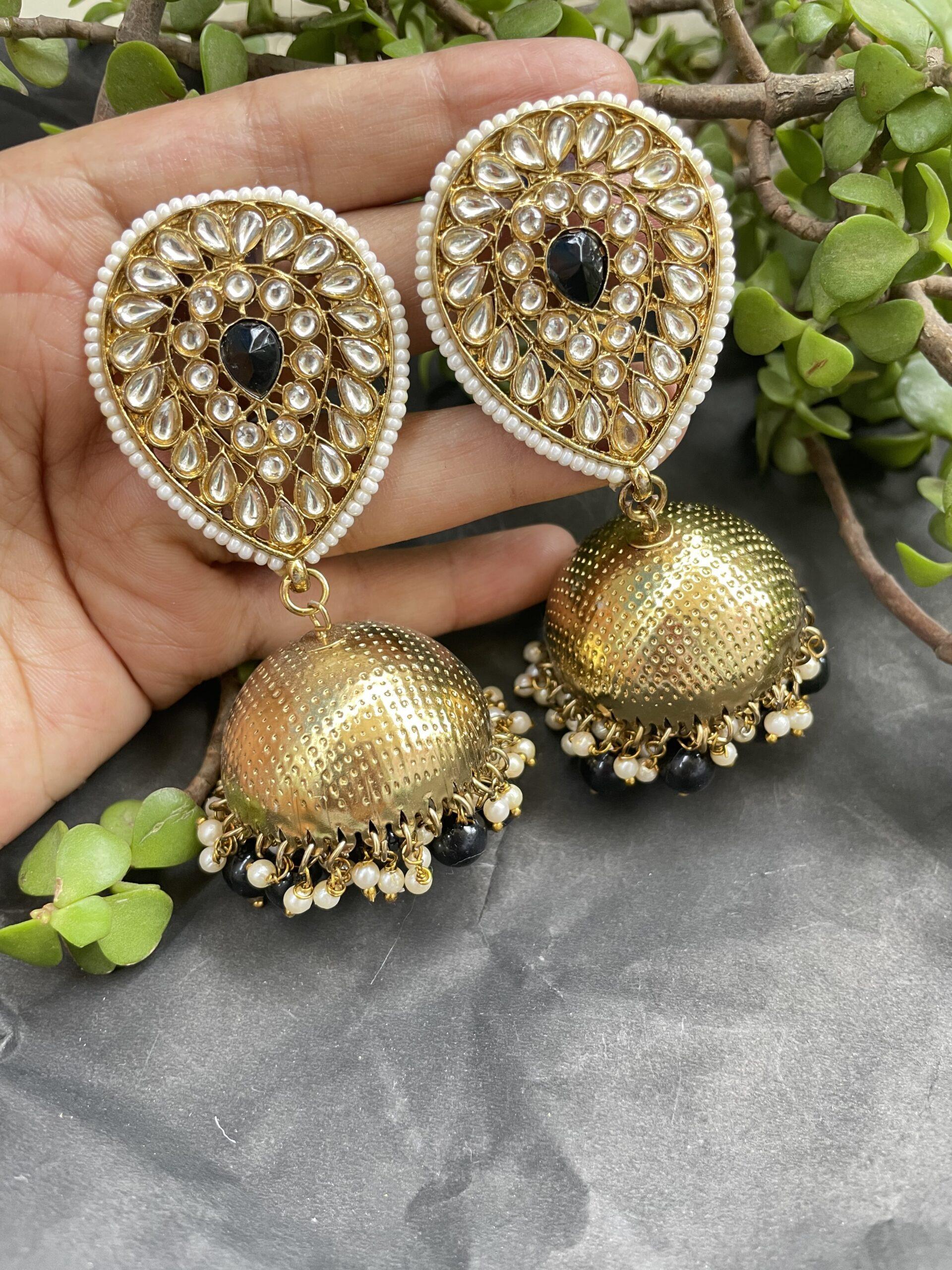Gold Finish Pacchi Jadtar Semi-Precious Moti Jhumka Earrings Design by Just  Jewellery at Pernia's Pop Up Shop 2024
