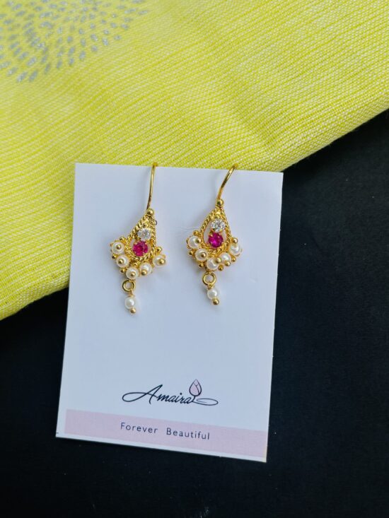 Golden Colour Studded Pink Stone Traditioanl Bugadi Earrings For Women/Girls AJP2023-246