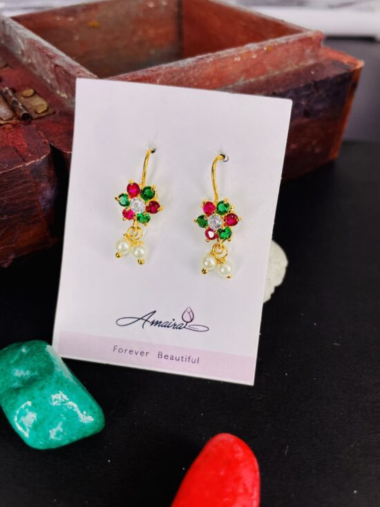 Green-Pink Colour Traditional Bugadi Earrings AJP2023-215