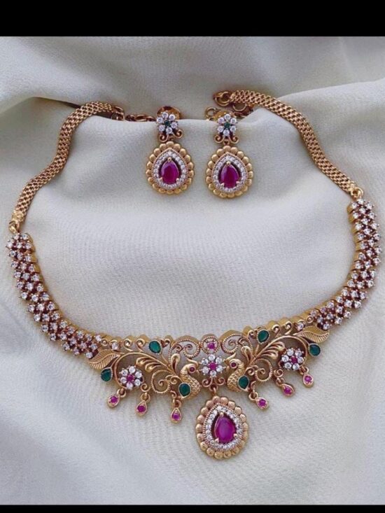 AD Stone Choker With Earrings AJP2023-272