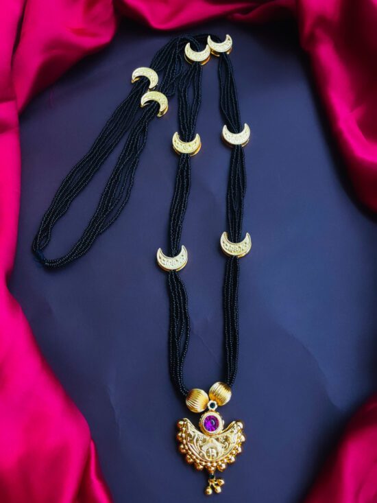 Traditional Black Beads Chandrakor Pendant Mangalsutra  AJP2023-287