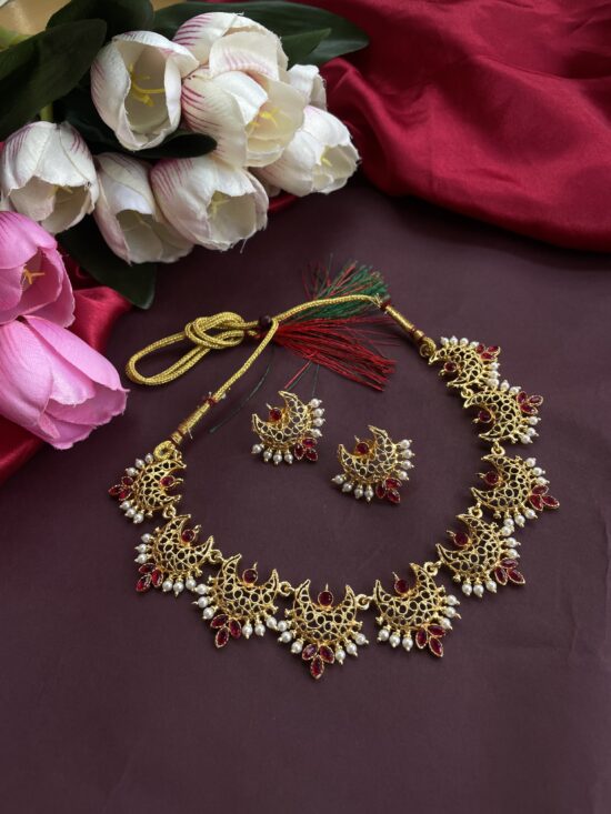 Chandrakaur Ruby Necklace With Earrings AJP2023-322