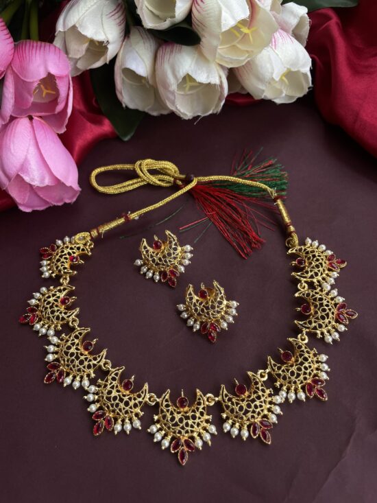 Chandrakaur Ruby Necklace With Earrings AJP2023-322