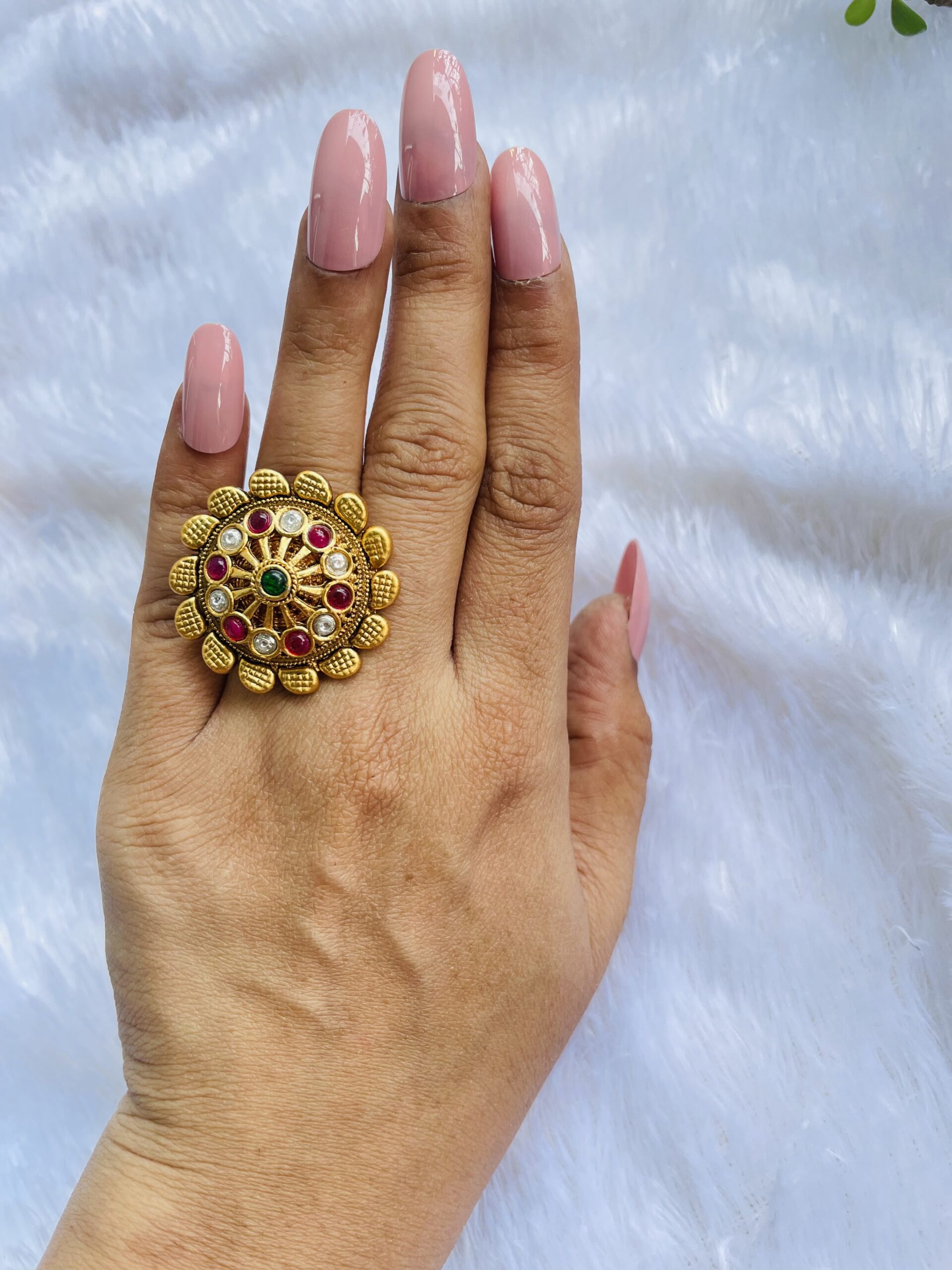 Elite Gold Polish Ruby Finger Ring - South India Jewels