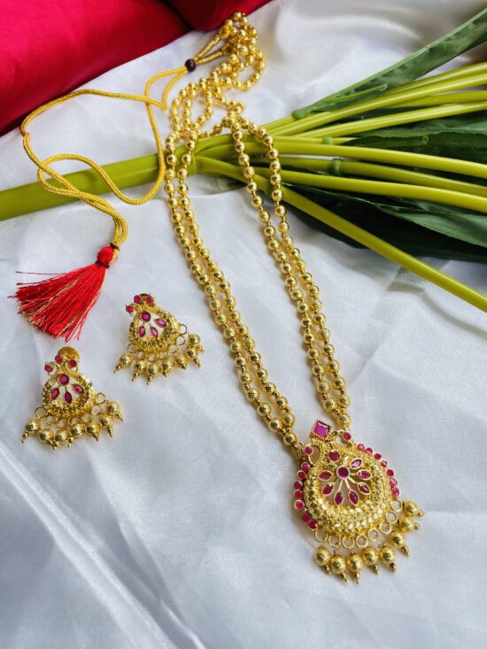 Chandrika Golden Maala With Earrings AJP2024-40