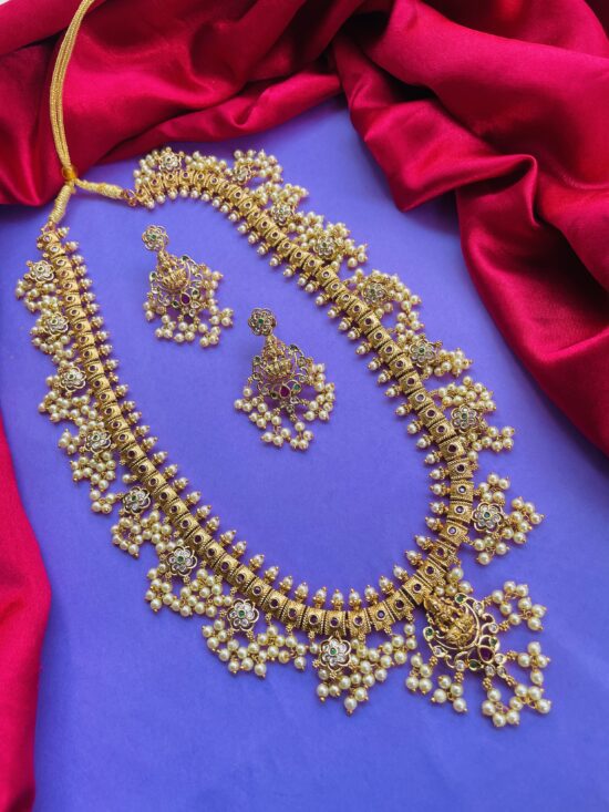 Long Guttha Pusalu Haram With Earrings AJP2025-396