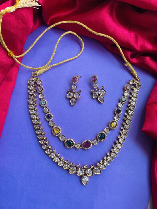 Panchratan Necklace With Earrings AJP2025-395
