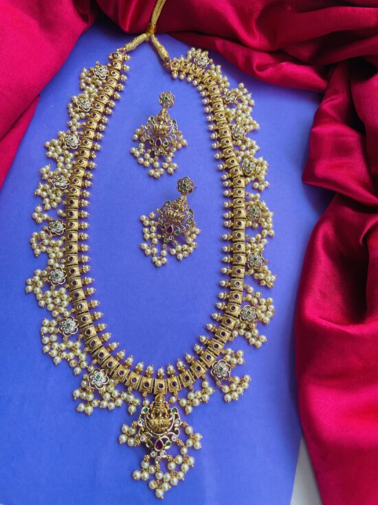 Long Guttha Pusalu Haram With Earrings AJP2025-396