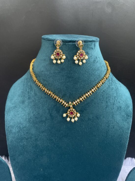 Simple AD Stone Necklace With Earrings AJP2025-413