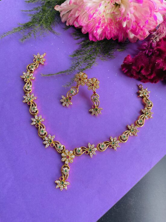 AD Stone Flower Design Necklace With Earrings AJP2025-401