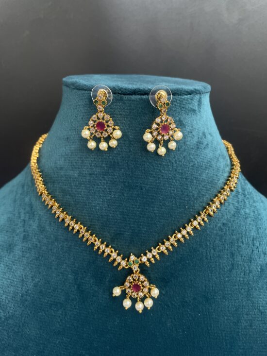 Simple AD Stone Necklace With Earrings AJP2025-413