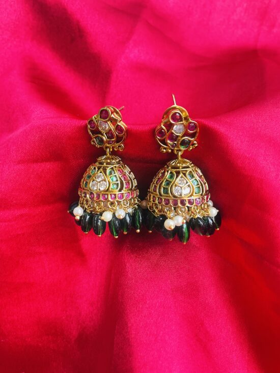 Heavy Kemp Stone Jhumka Earrings  AJP2026-05