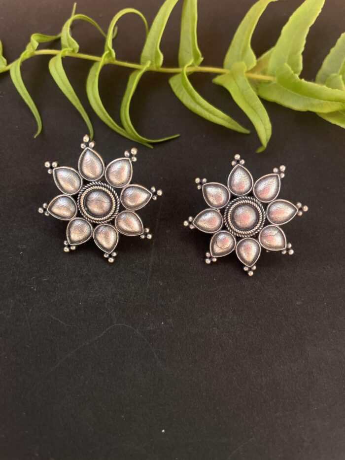 German Silver Oxidised Medium Size Stud AJP 2023-77