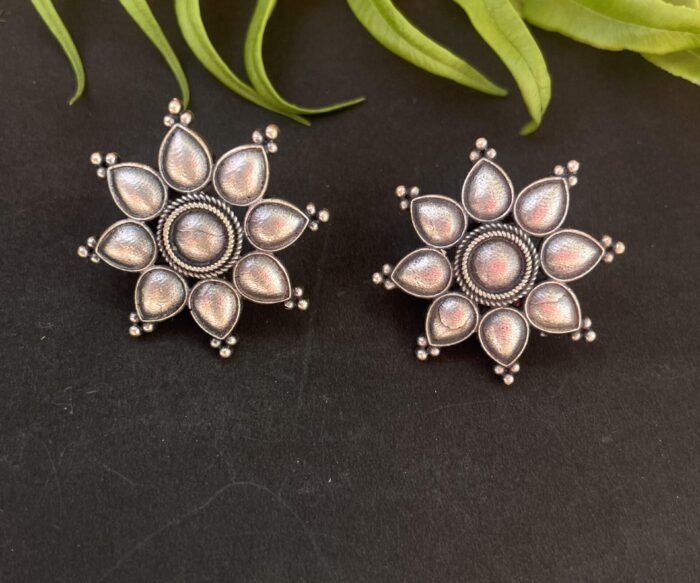 German Silver Oxidised Medium Size Stud AJP 2023-77