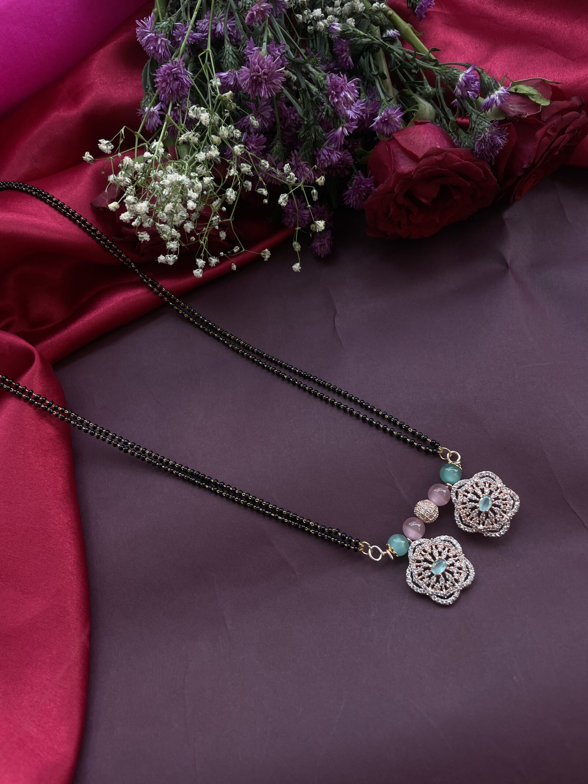 Floral AD Stone Rose Gold Mangalsutra (36 Inches) AJP2023-293