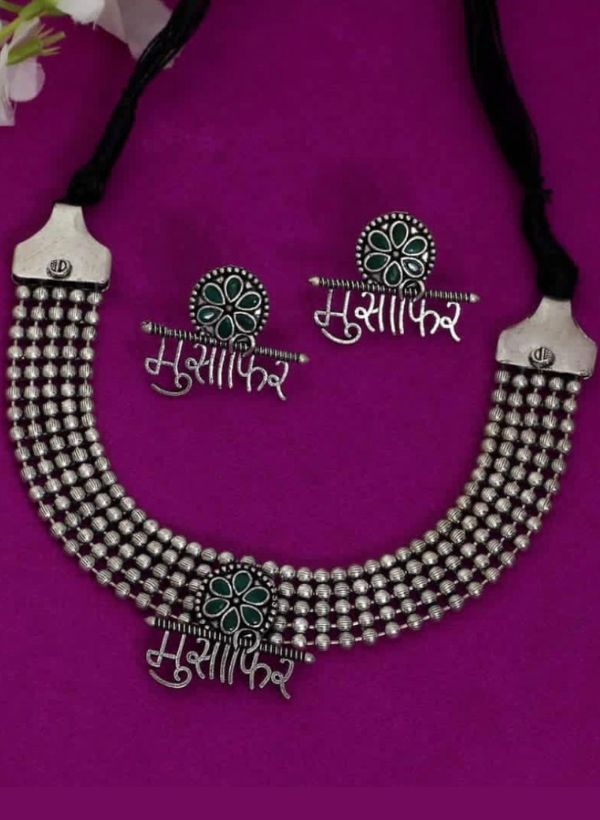 Green Color Oxidised Necklace Set AJP2022-6
