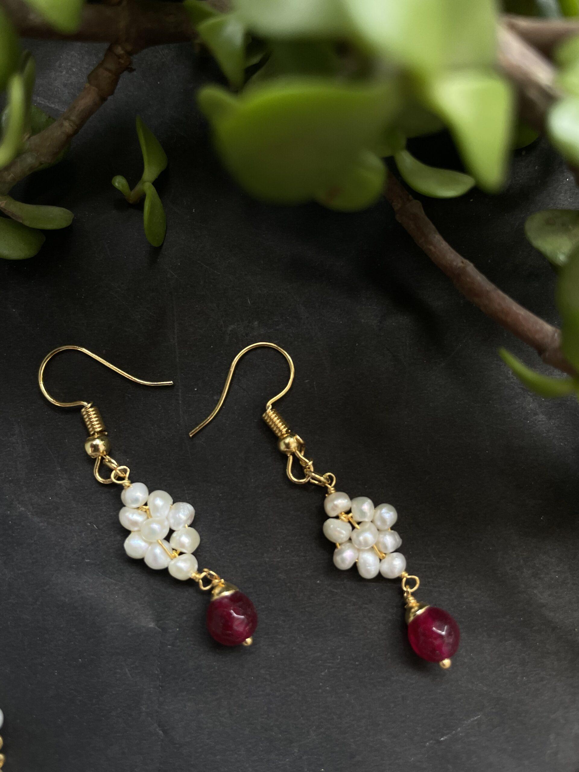 Red Beads Real Pearls Necklace AJP2023-145 - Image 2