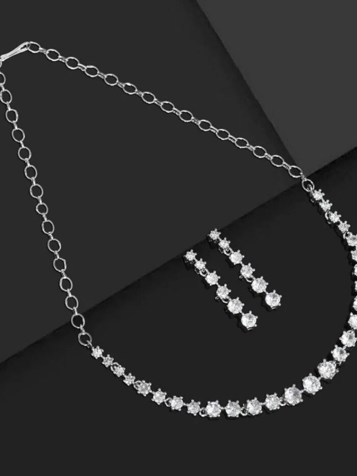 Silver Color American Diamond Necklace Set AJP2023-19