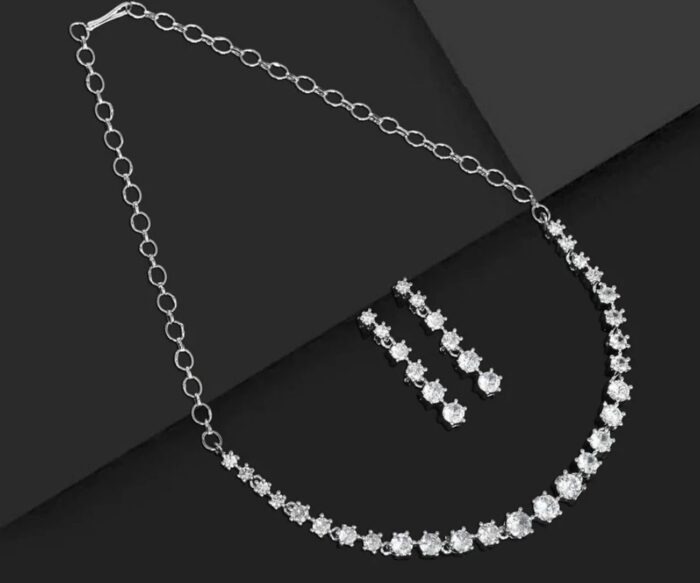 Silver Color American Diamond Necklace Set AJP2023-19