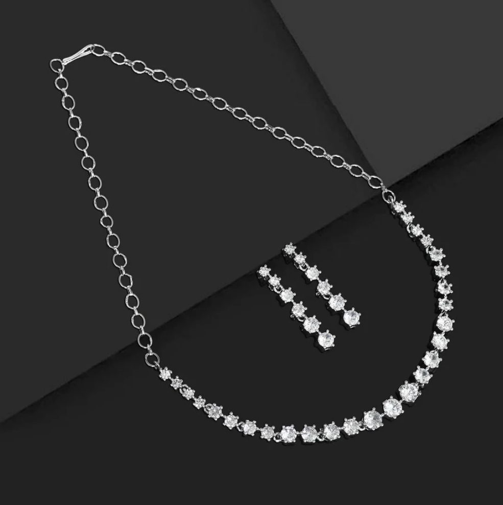 Silver Color American Diamond Necklace Set AJP2023-19