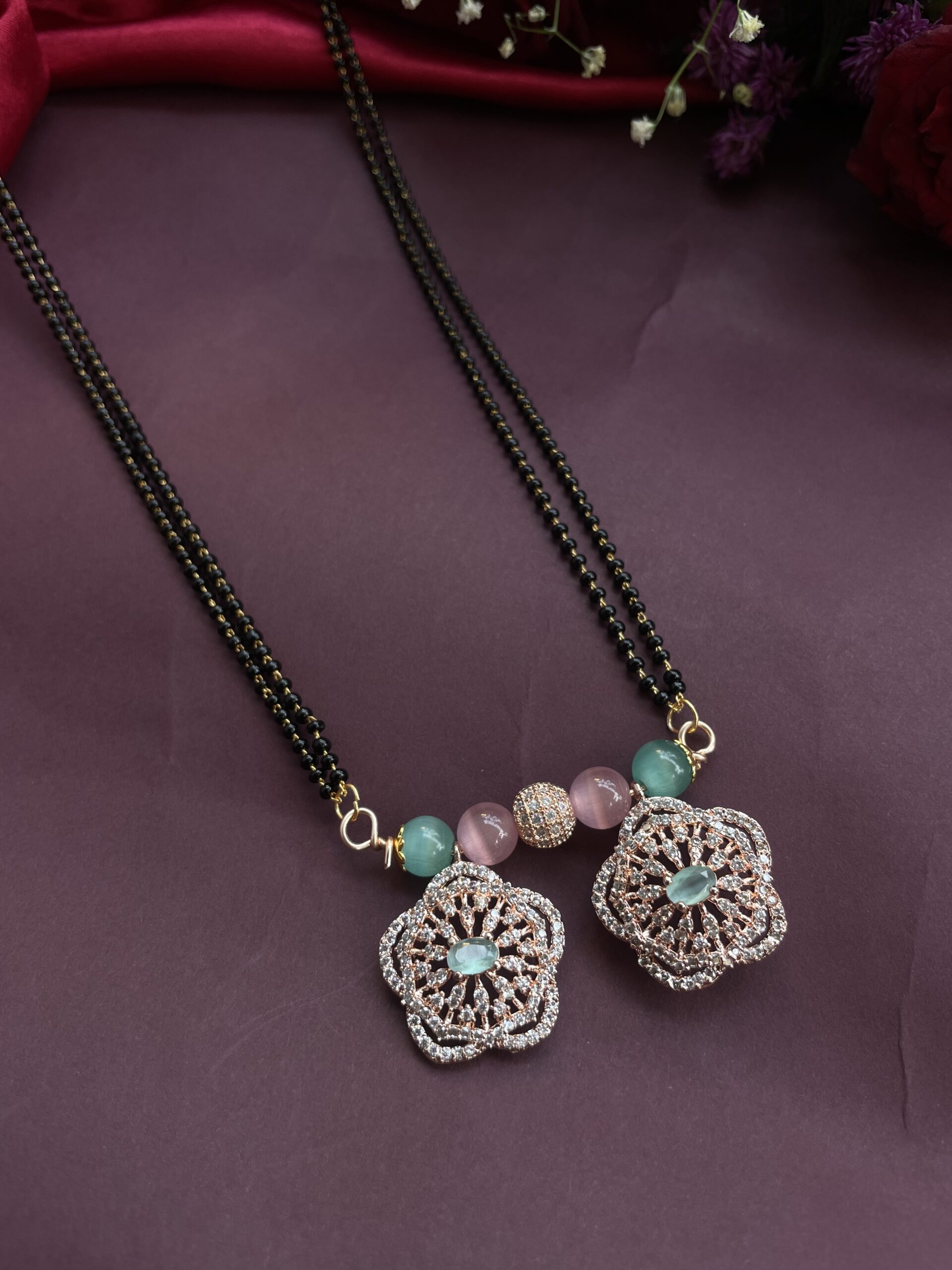Floral AD Stone Rose Gold Mangalsutra (36 Inches) AJP2023-293 - Image 2
