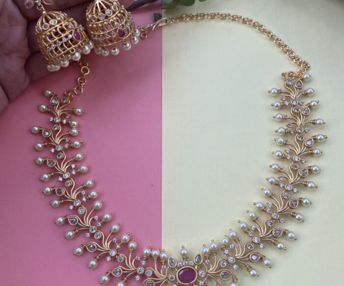 AD Leaf Necklace With Jumkas AJO2022-22