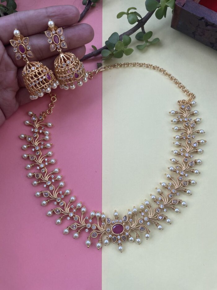 AD Leaf Necklace With Jumkas AJO2022-22