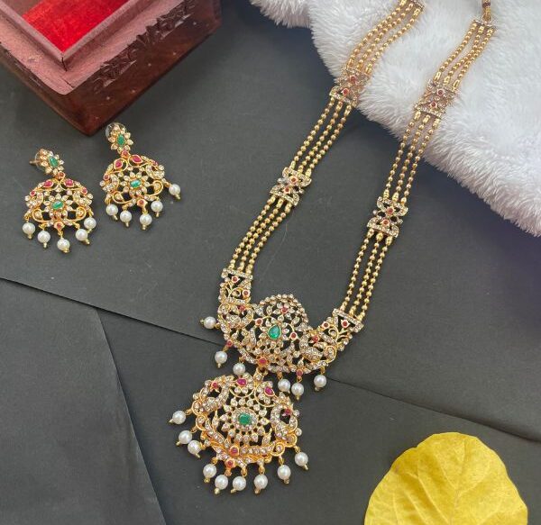 MATTER GOLD FINISH UNCUT LONG HARAM WITH EARRINS AJP2022-23