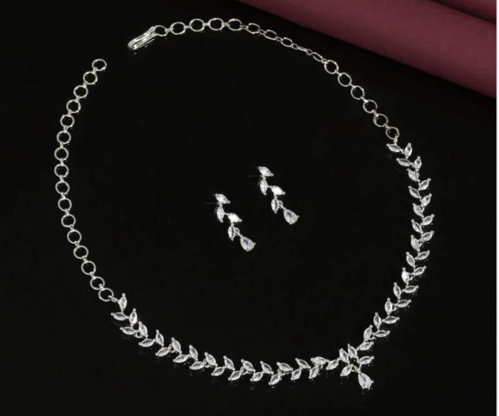 Silver Color Premium American Diamond Necklace Set AJP2023-18