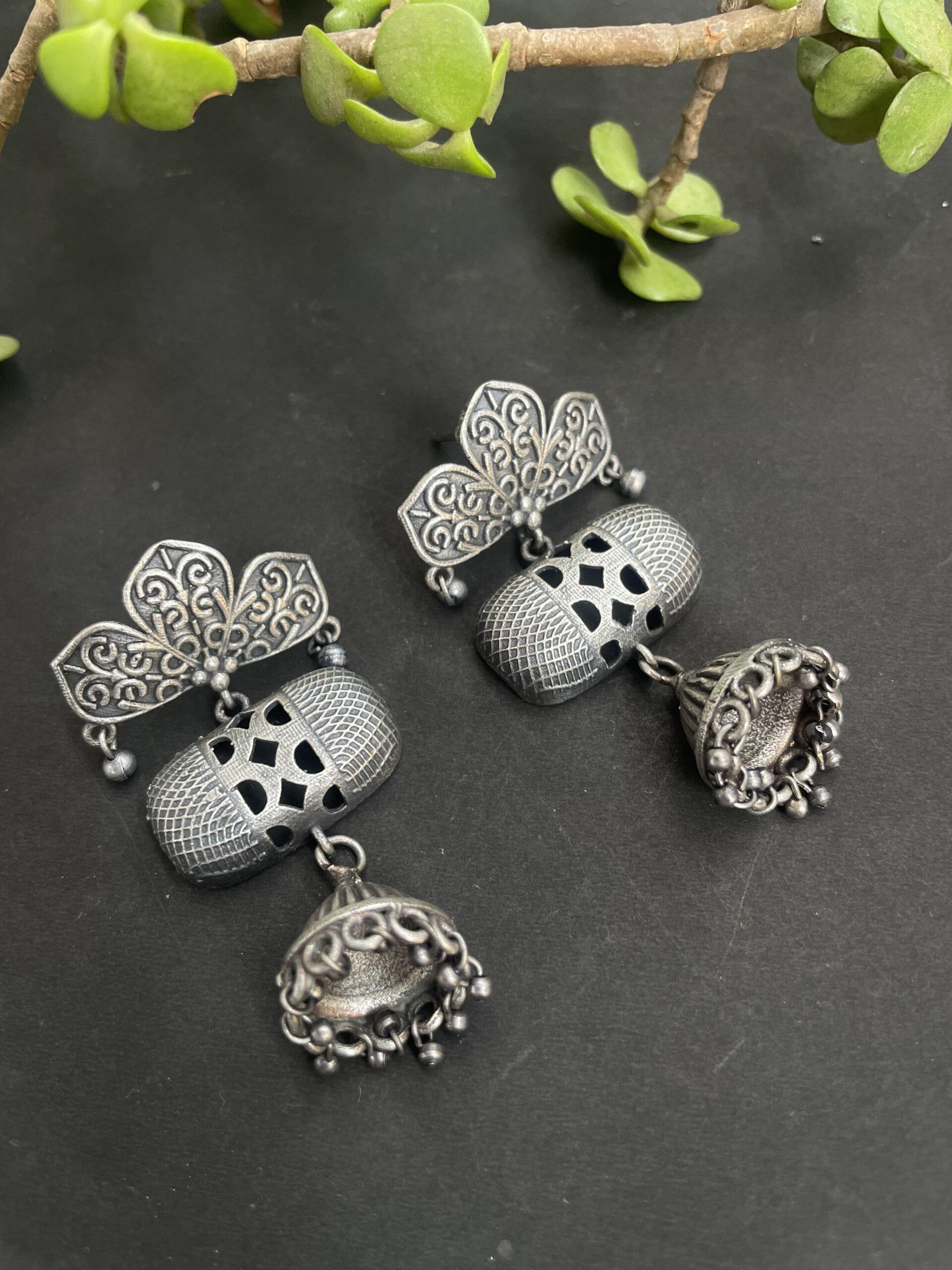 Silver Oxidised Earrings AJP2023-97 - Image 3
