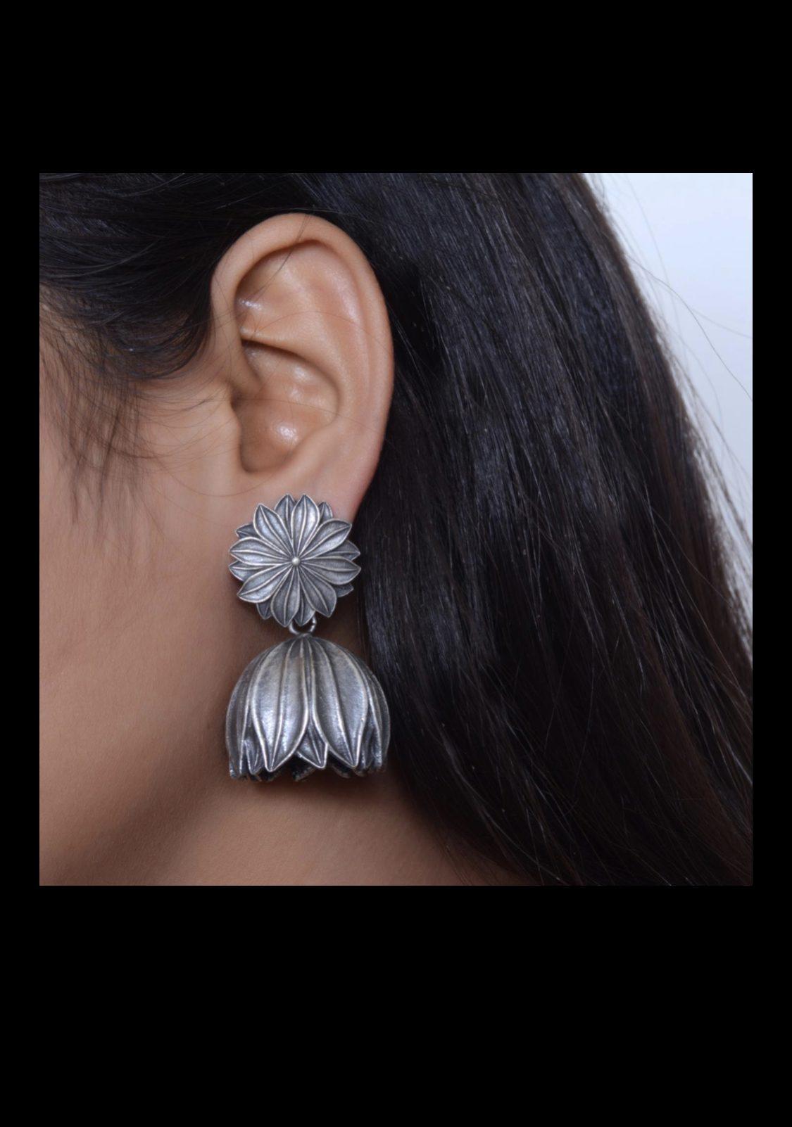 Floral Silver Oxidised Earrings AJP2023-88 - Image 2