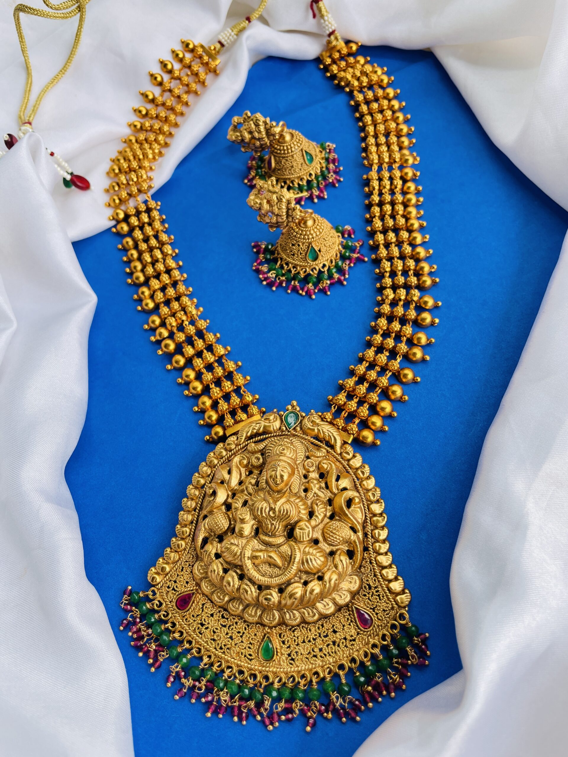 Laxmi Pendant Long Necklace With Earrings AJP2024-231