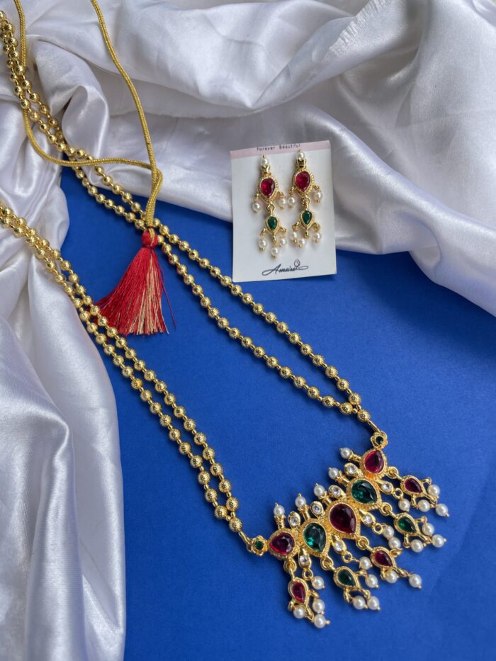 Rudra Golden Chain Tanmani With Earrings AJP2024-429