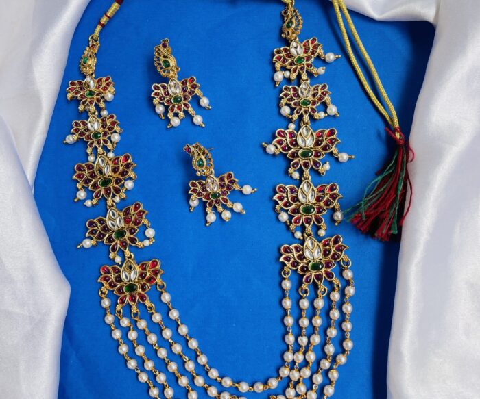 Peacock Lotus Kemp Stone Necklace With Earrings AJP2023- 360