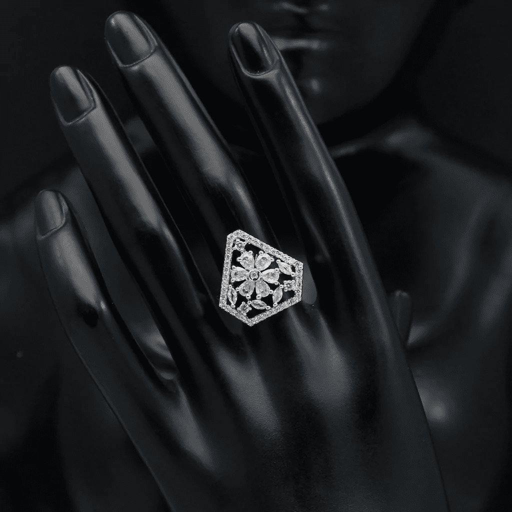 White Color American Diamond Finger Ring AJP2023-33