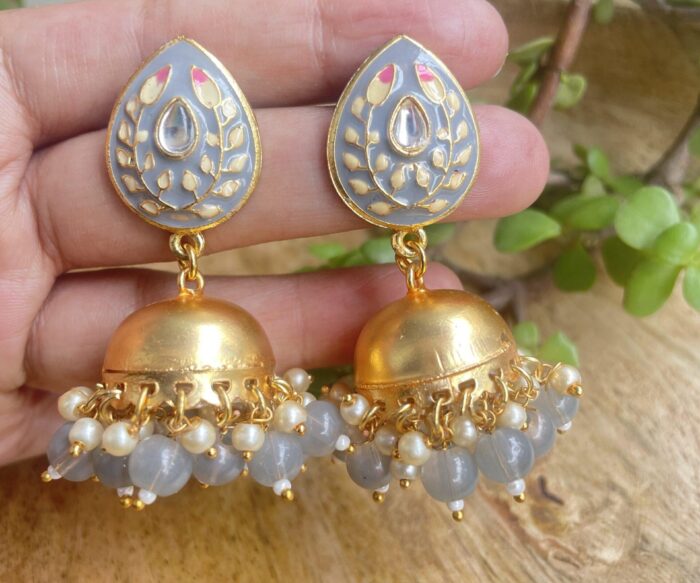 Gold Dome Shaped Meenakari Jhumkas Earring AJP2023-184