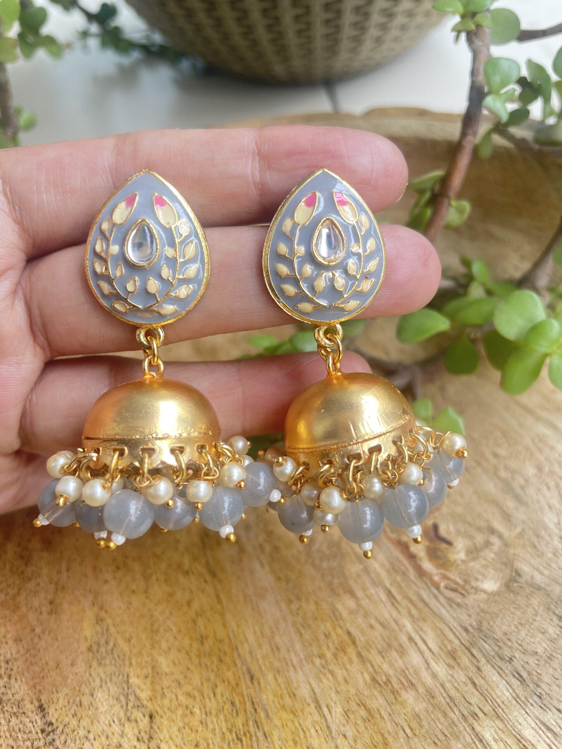 Gold Dome Shaped Meenakari Jhumkas Earring AJP2023-184