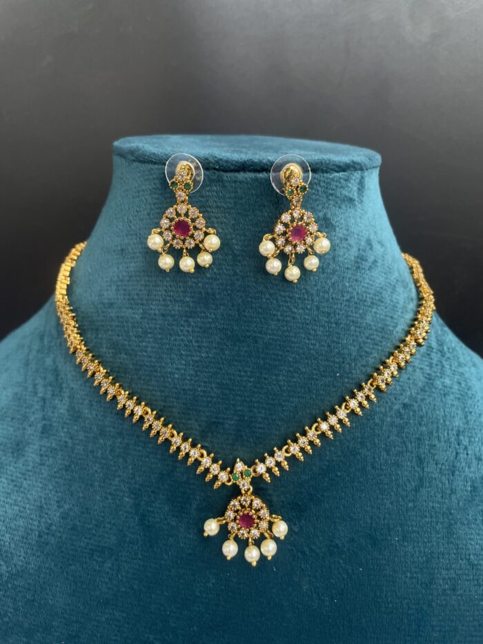 Simple AD Stone Necklace With Earrings AJP2025-413